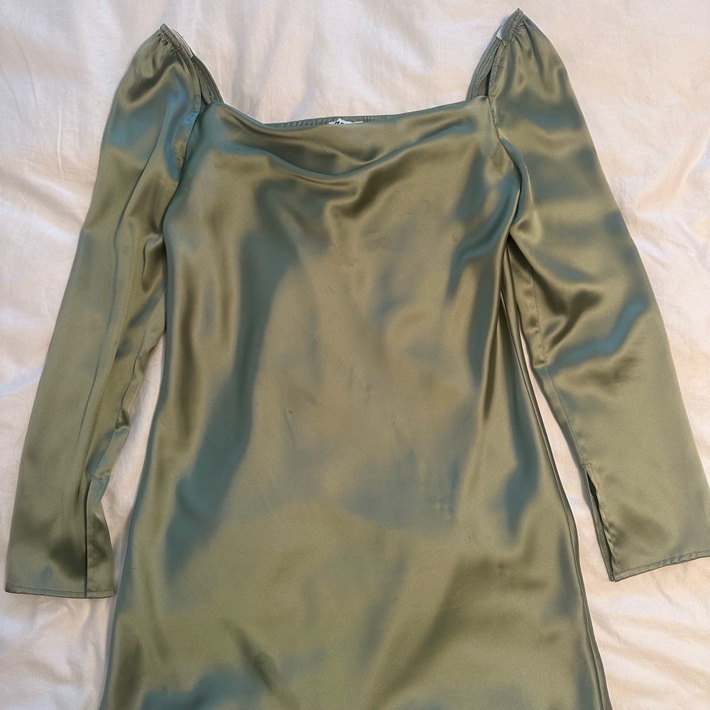 PRINCESS POLLY Elegant Olive Green Satin Dress